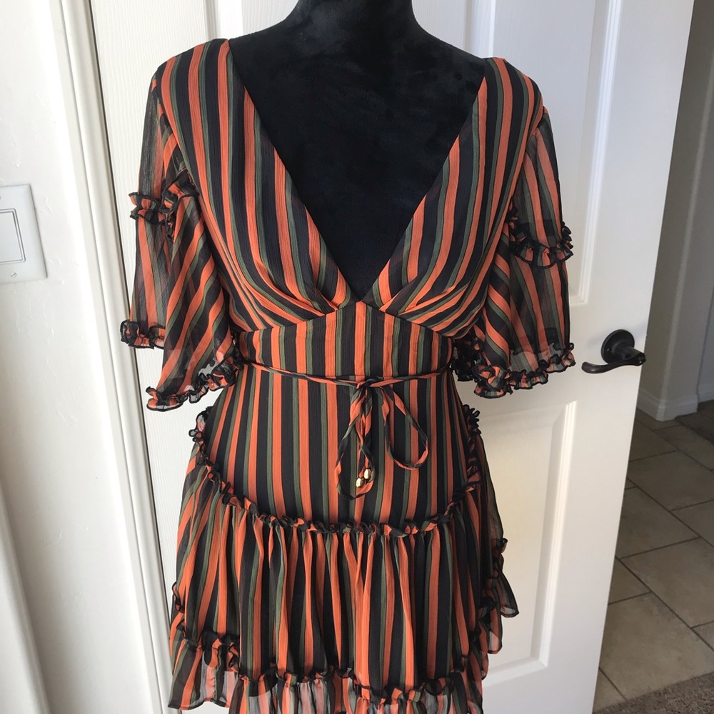 ORANGE STRIPED RUFFLE DRESS,TIED OPEN BACK - Picture 4 of 6